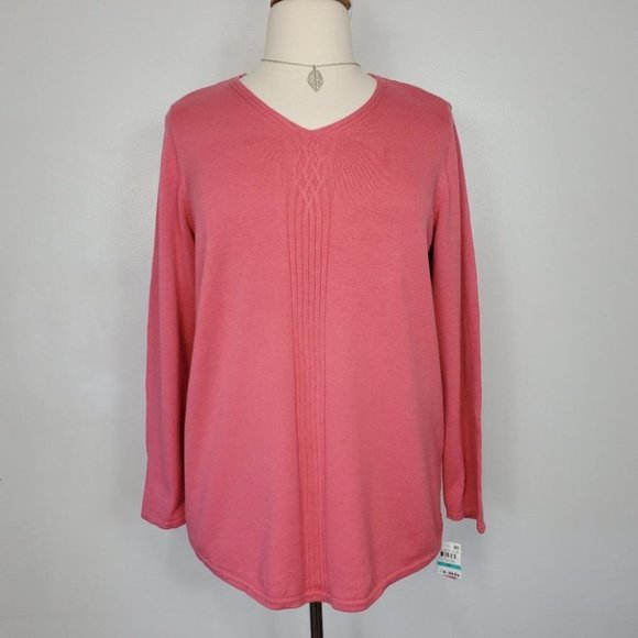 Karen Scott Sweaters - Karen Scott Pink Knit V-Neck Long Sleeve Sweater NEW NWT Size 0X